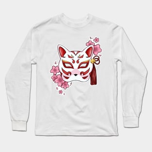 Cherry Blossom Fox Mask - A Playful and Elegant Design Long Sleeve T-Shirt